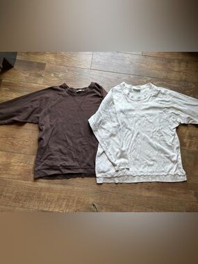 Zenana Outfitters Cream and Brown Crewneck Top
